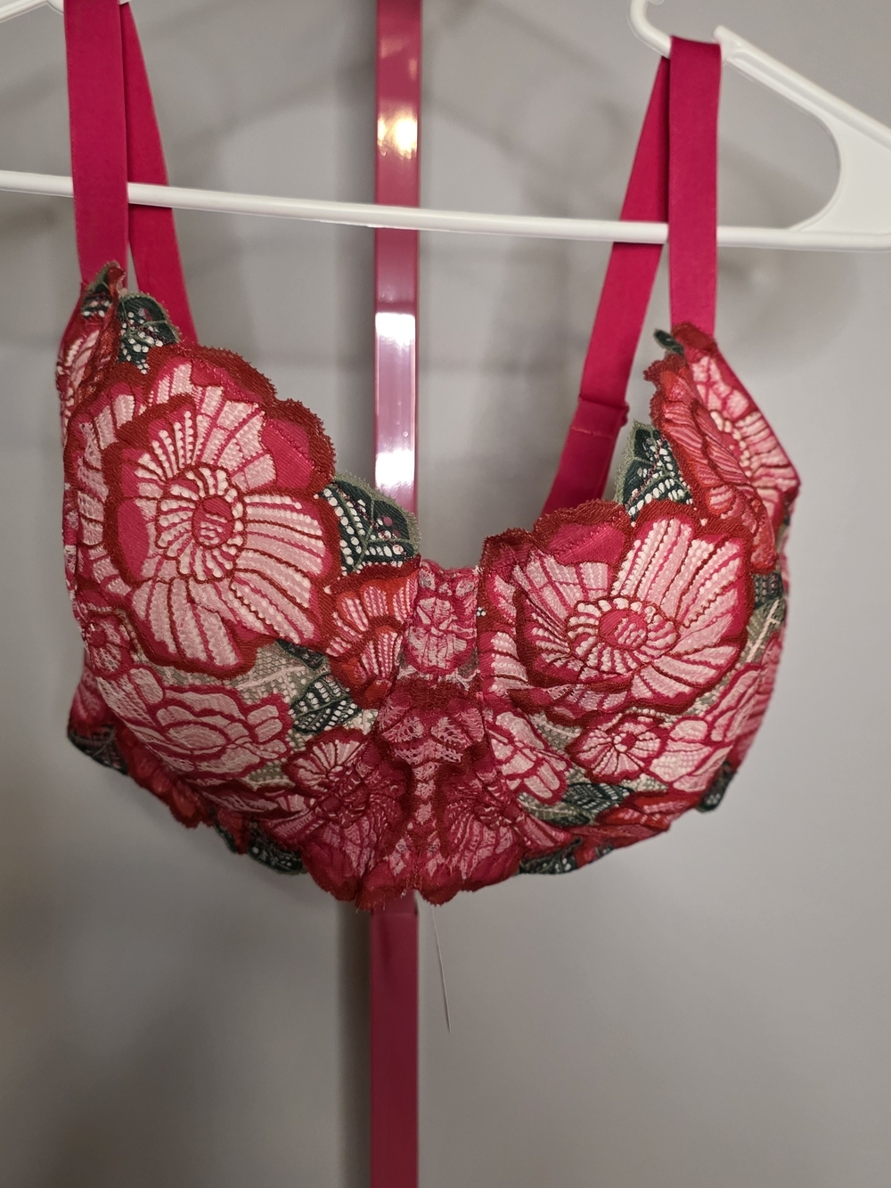 Adore Me Pink and Green Floral Lace Underwire Bra